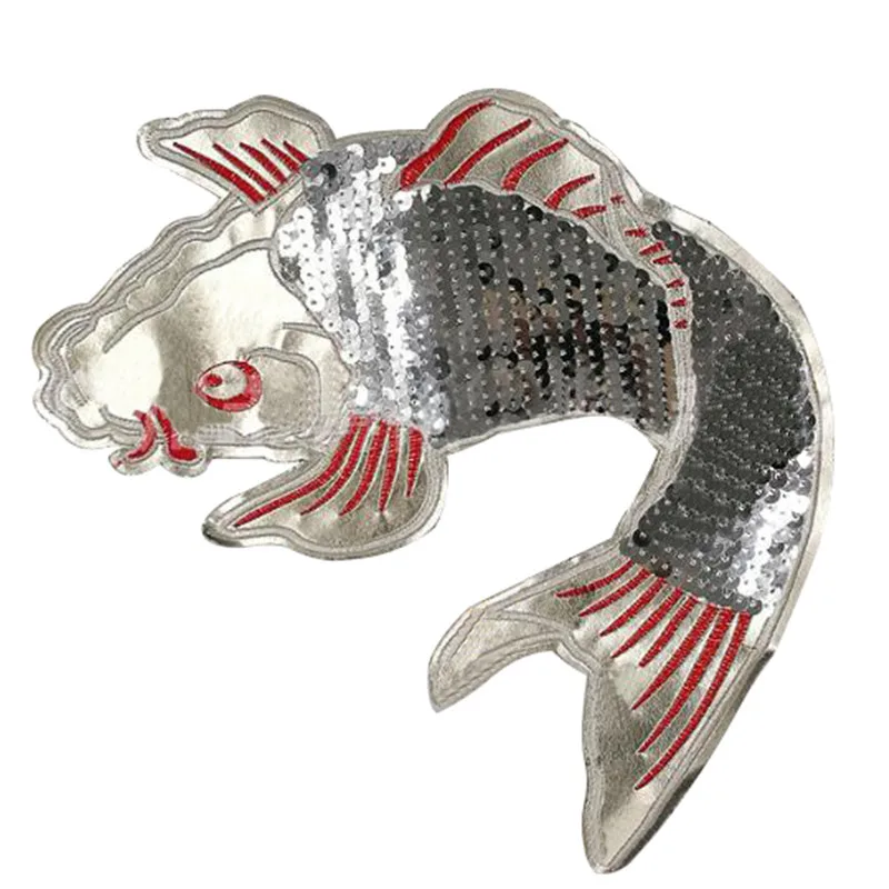 

Clothes Accessories Sequins Iron on Patches For Clothing Fashion Stickers T-shirt Fabric Diy Animal Patch 26cm Fish Logo