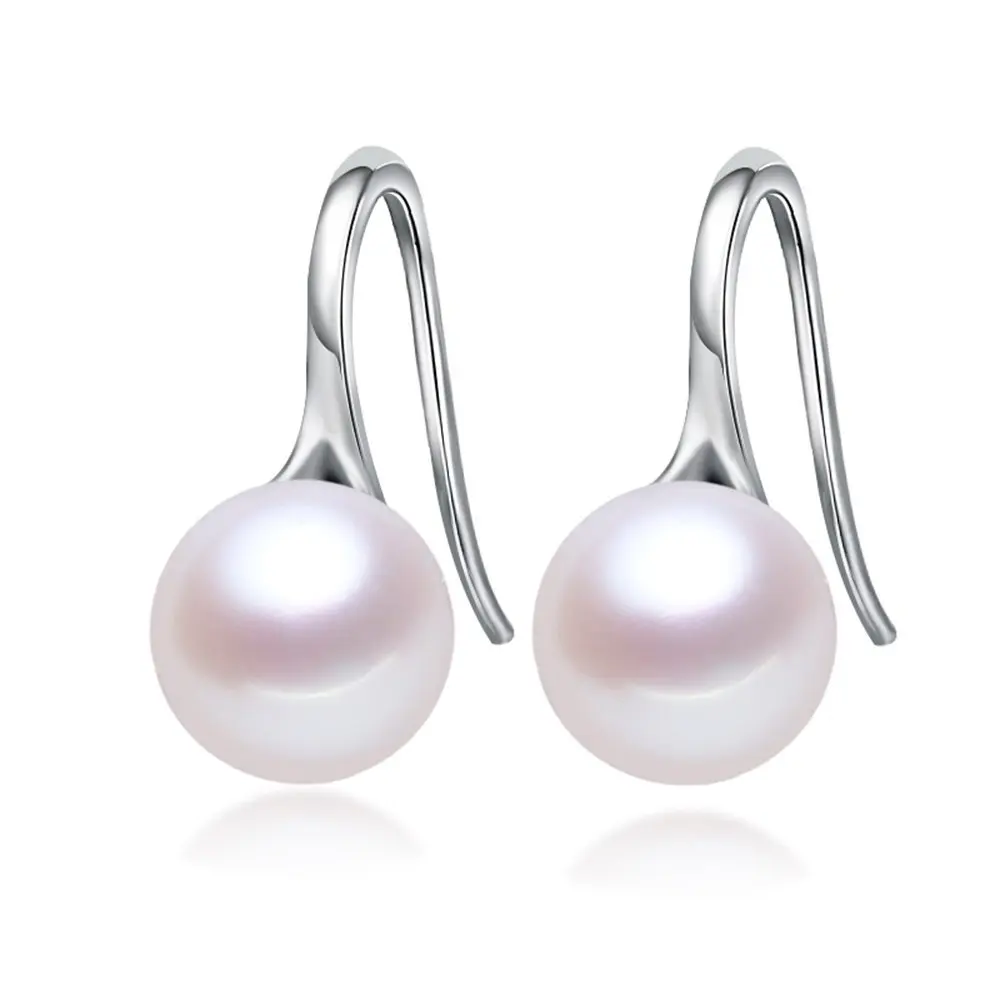 

AAA Sterling Silver Earring 7-8mm Flatly-round White Natural Freshwater Pearl Dangle Earrings Women Pearl Earrings