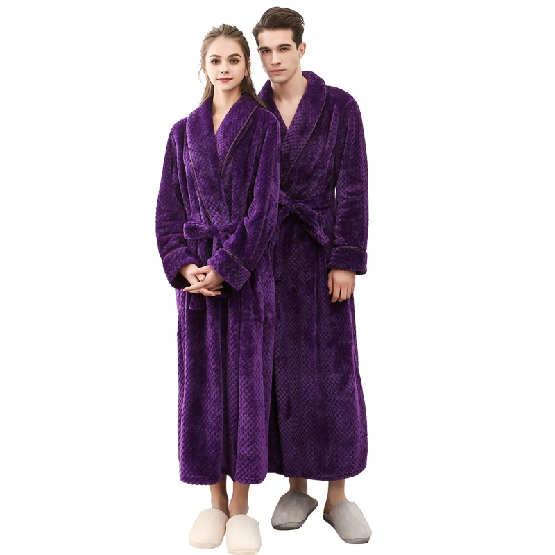 Men Long Dressing Gown Winter Solid Flannel Robes Thick Waffle Coral Fleece Bath Robe Plus Size XXXL Couples Sleepwear for Women Men Long Dressing Gown Winter Solid Flannel Robes Thick Waffle Coral Fleece Bath Robe Plus Size XXXL Couples Sleepwear for Women