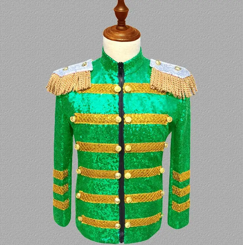 Green Зеленые блестки Блейзер мужские дизайнерские костюмы куртка Мужские Сценические костюмы для певцов одежда танцевальная Звезда Стиль платье панк Рок masculino - Color: Green