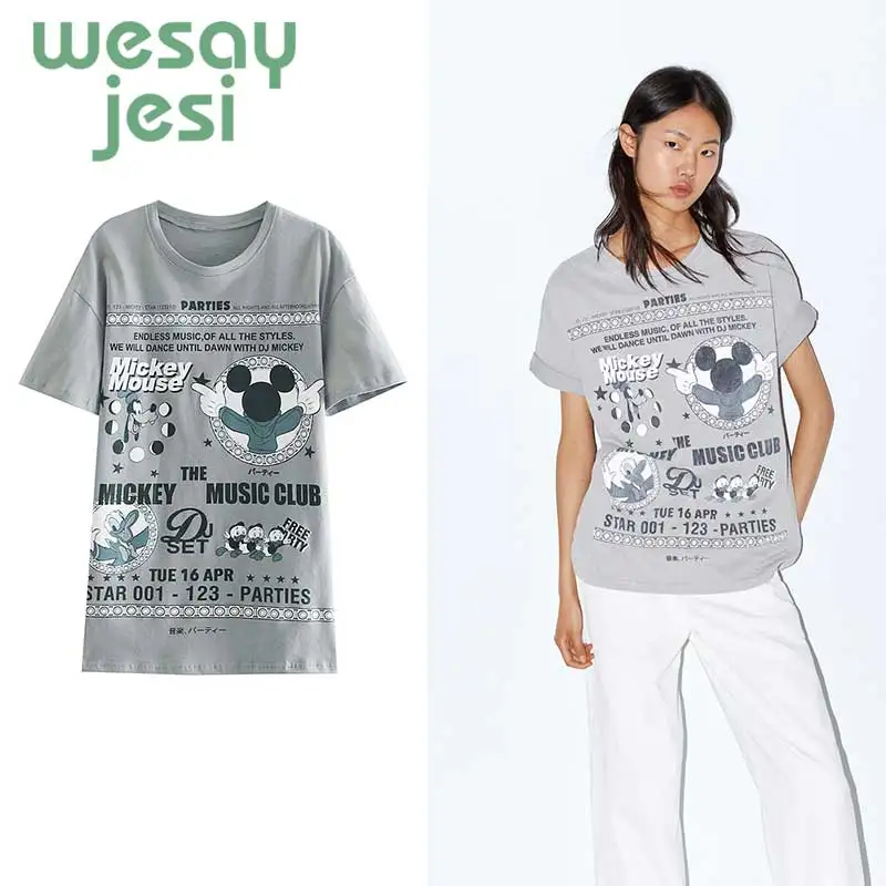 

T shirt women 2019 new fashion summer gray mouse print short-sleeve women's T-shirt harajuku loose clothes plus size
