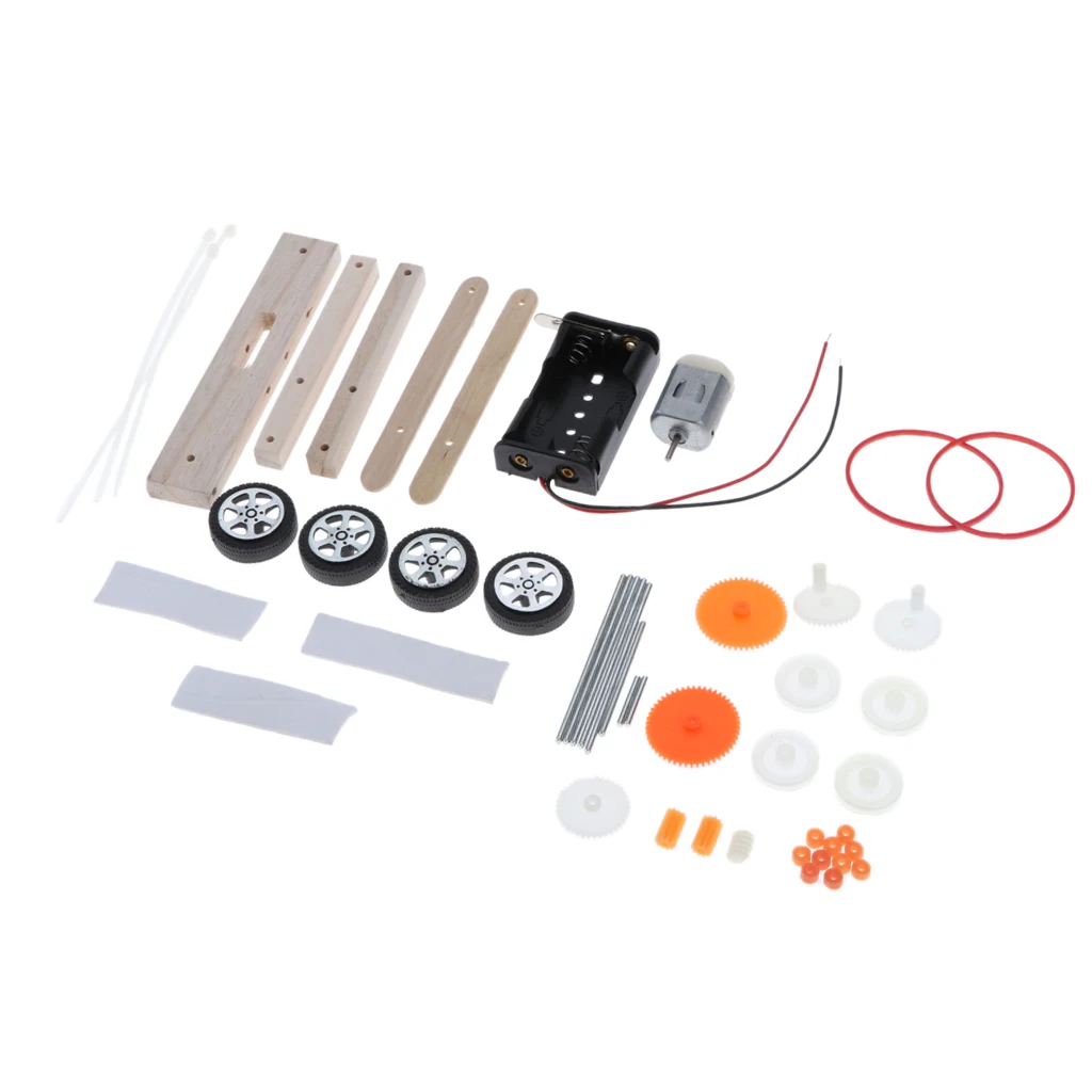 DIY Assembly Wooden Toy 4 Wheels Car Model Building Kits Physical Science Experiments Toys Gift for Adults & Kids