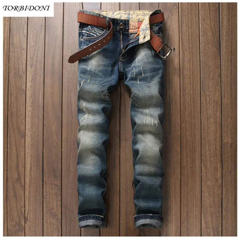 Men Jeans High Quality Fashion New Scratched Denim Jean Pants Straight