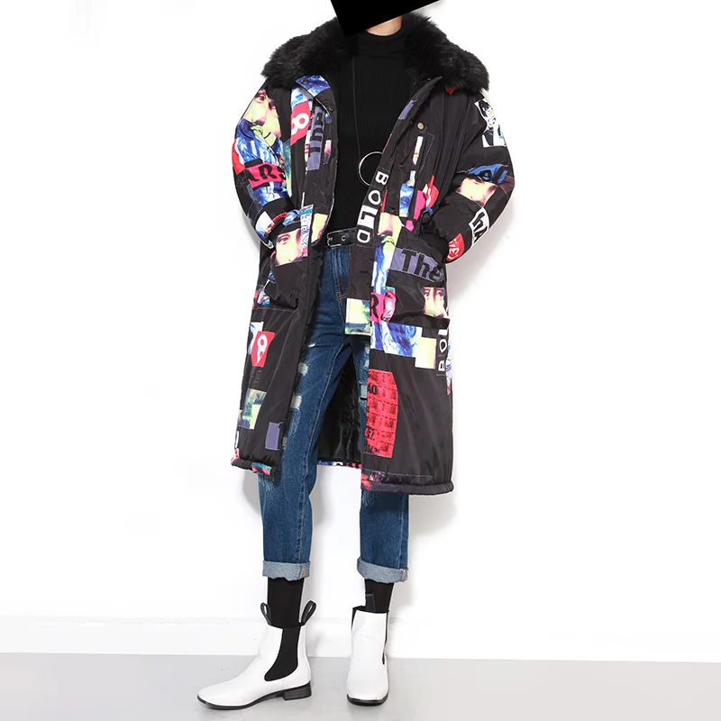 

Europe Station 2016 Winter Clothes Hot Brand Printing Thickening Keep Clothes Removable Baby Lead Loose Coat Woman 1882