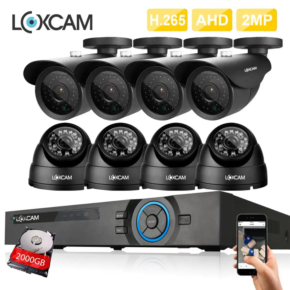 

LOXCAM h.265 8CH 1080P AHD DVR CCTV System 2MP CVI IP66 outdoor Waterproof video surveillance security camera system P2P DVR