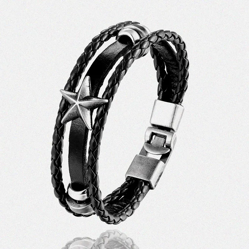 Модный натуральный кожанный браслет с металлическими камнями Браслеты пиратский сплав для женщин и мужчин винтажные плетеные браслеты оптом