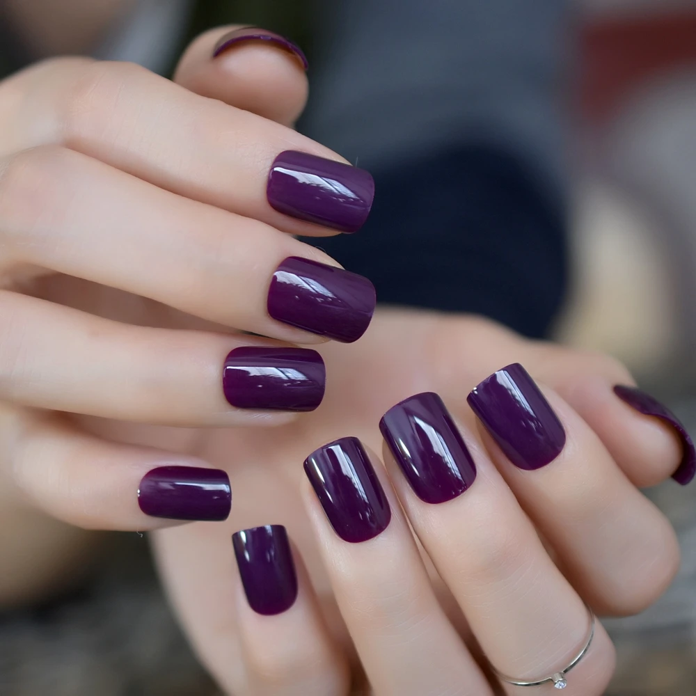 Темно-фиолетовые Акриловые Яркие маникюрные изделия, элегантные женские накладные ногти с коротким полным покрытием, горячие инструменты для ногтей из АБС-пластика 24 шт 100C