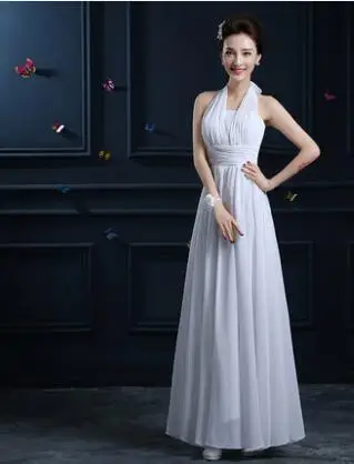 Сладкий памяти Королевский синий платье подружки невесты 6 видов стилей 4 вида цветов шифон светло-фиолетовый белый производительность нарядные платья для свадьбы SW180713 - Цвет: White E
