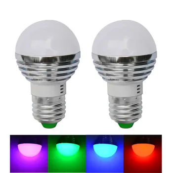 

2pcs/lot, E27 3W LED Ball Bulb Lamp RGB w/ Remote Control -silver (AC 85~265V), free shipping