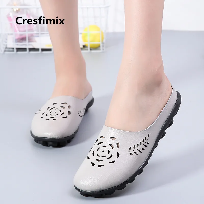 

Cresfimix women fashion anti skid floral mesh breathable shoes female plus size cool real genuine leather shoes zapatos a2120