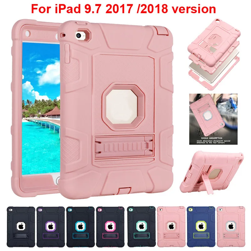 

Three Layer Shockproof Protective Case with Kickstand Kids Soft Silicone Tablets Cover Shell for iPad 9.7 2018 iPad 9.7 2017