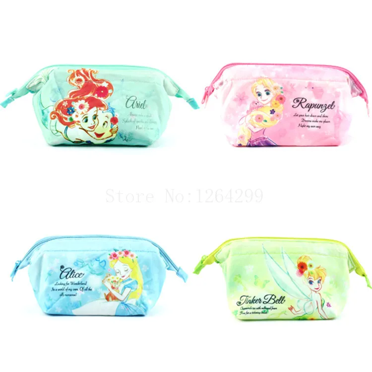 

New Alice in Wonderland Tinker Bell Rapunzel Mermaid Princess Girls Kids Cosmetic Bags Cases For Children Gifts