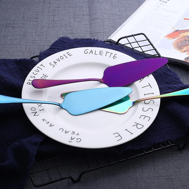 Stainless Steel Pizza Shovel 7 Colors Serrated Edge Cake Server Blade Cutter Cheese Dessert Cutlery Bakeware Cake Spatula