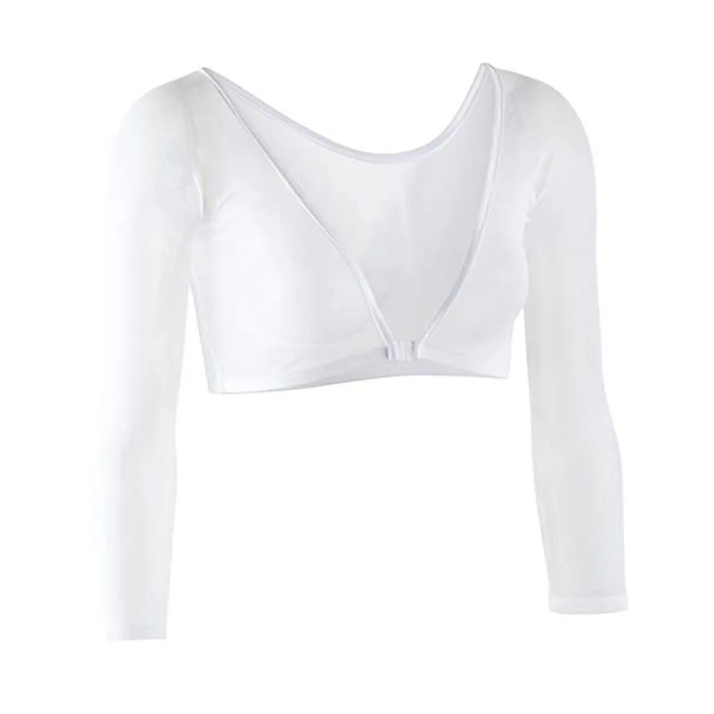 Women Both Side Wear Sheer Plus Size Three Quarter V-Neck Seamless Arm Shaper Crop Top Shirt Blouses#25 - Цвет: White
