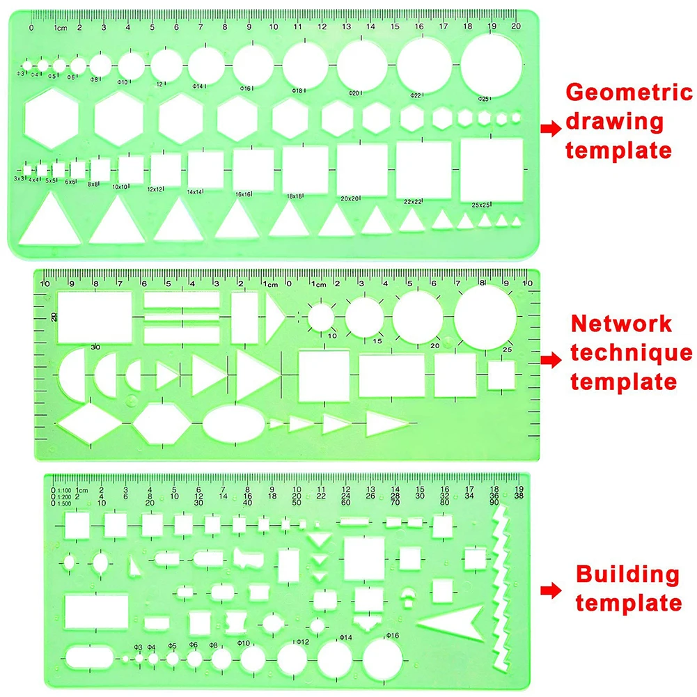 11 Pcs Geometry Stencils Set Drawings Templates Learn Wide Usage Measuring Work Office Rulers Architecture Multifunction Student