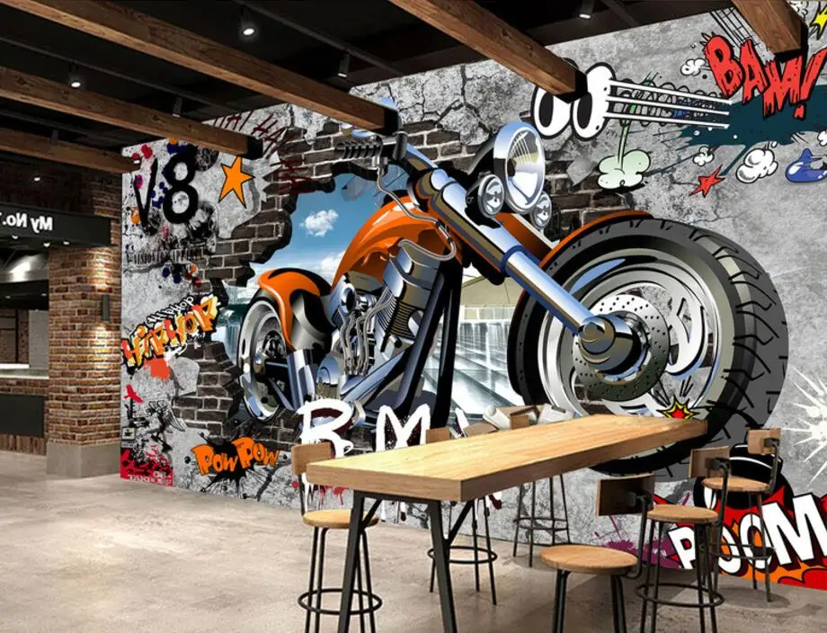 Beibehang пользовательские обои мотоцикл уличное искусство граффити фон обои для дома декоративные 3D Обои фреска ТВ обои