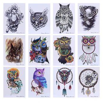 

Colorful Drawing Temporary Tattoo Owl Decal Waterproof Body Art Stickers Unisex
