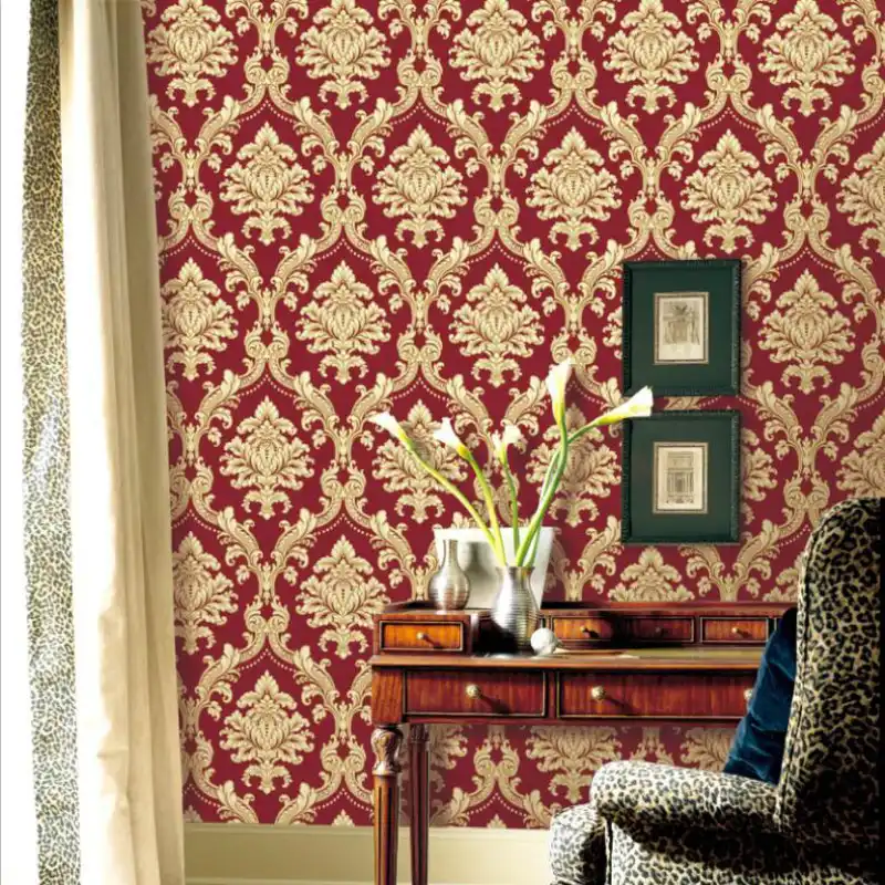 Gold Red Clic Luxury Damask Wallpaper Roll Embossed Pvc Damask Wallpaper Roll Embossed Pvc