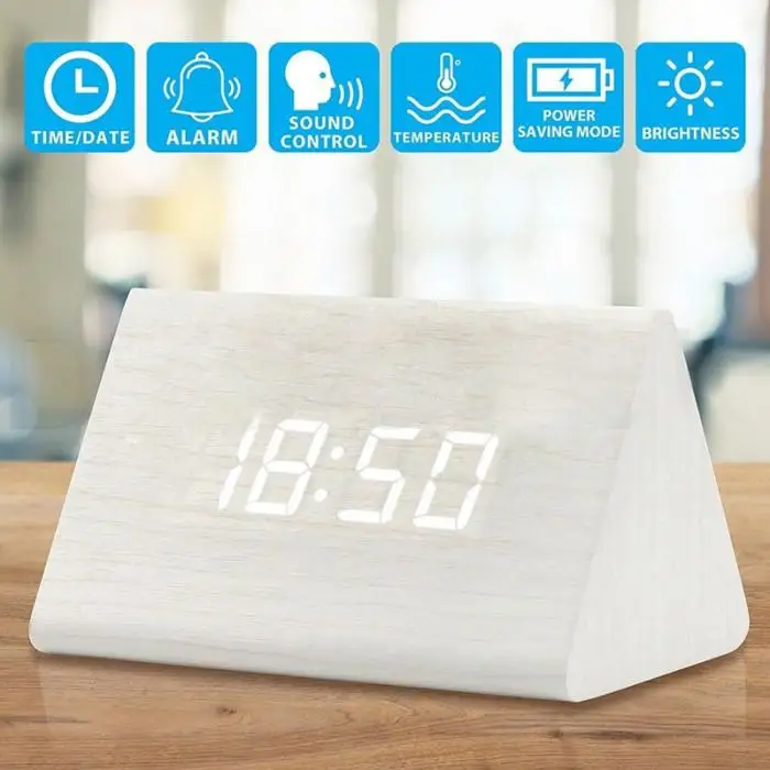 Современный деревянный цифровой светодиодный Настольный будильник с термометром Таймер Календарь домашний декор FBE3