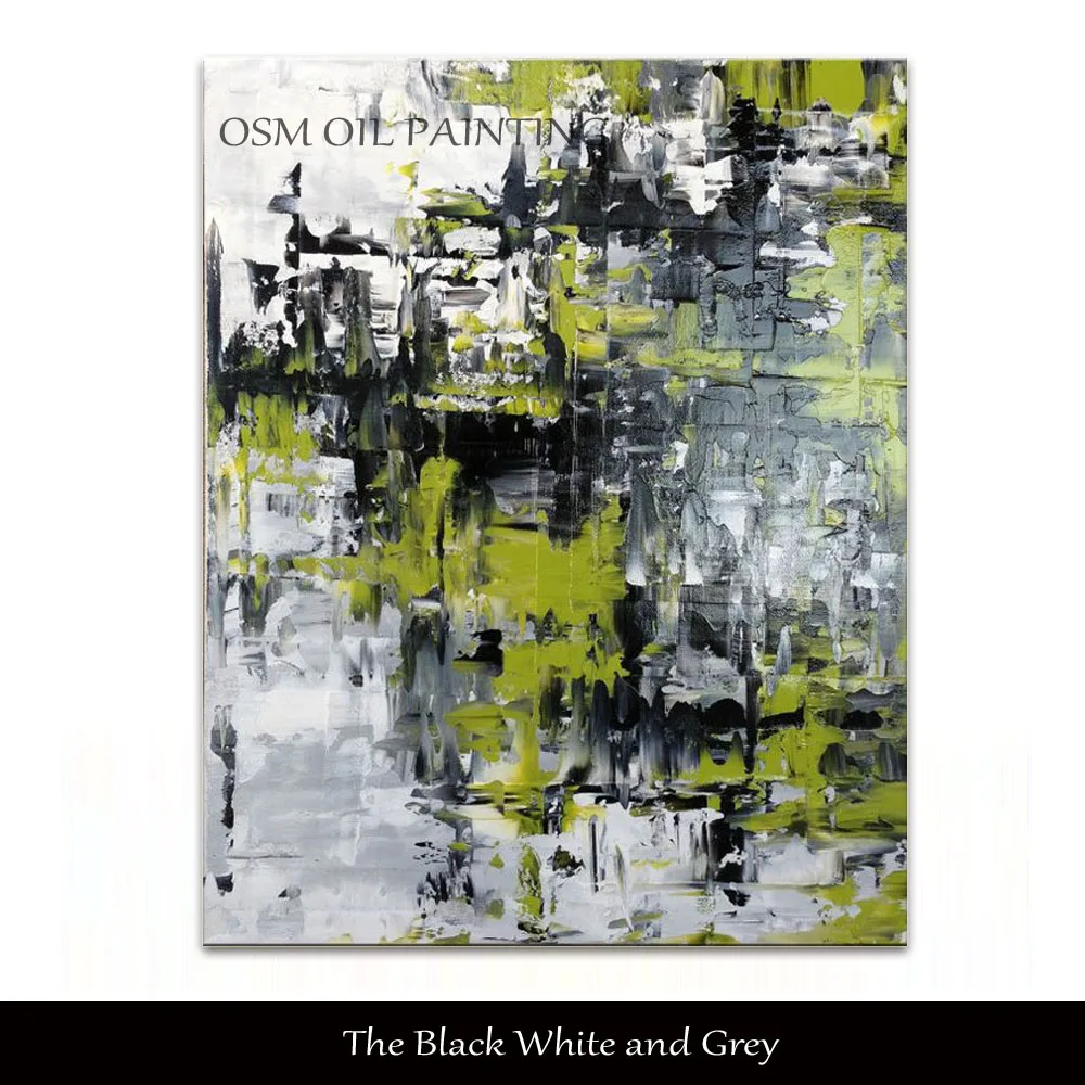 

Top Artist Pure Hand-painted High Quality Colorful Abstract Oil Painting on Canvas Black White and Grey Green Thick Oil Painting