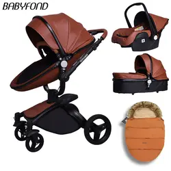 Babyfond высокого качества PU коляска, отделанная кожей 3-в-1 легкая алюминиевая рама Детские Водонепроницаемый корзину