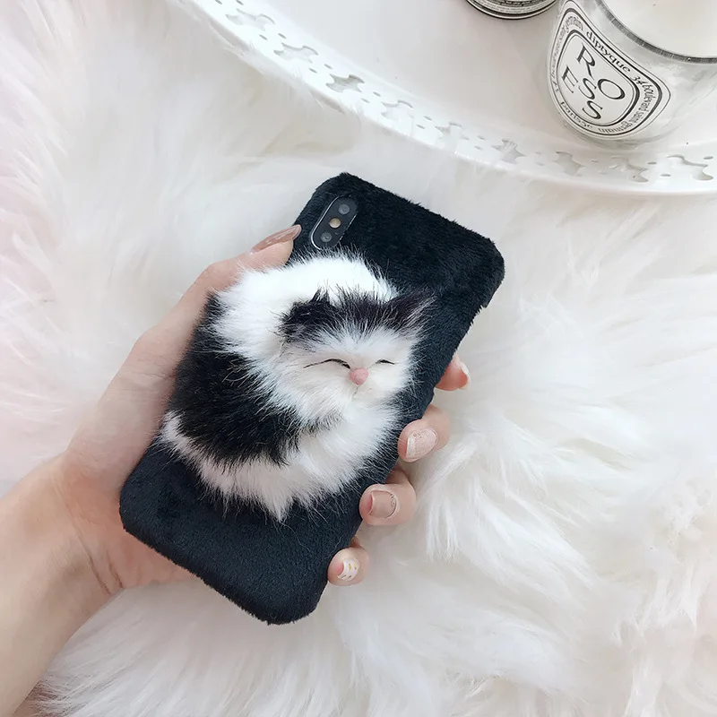 Милый декомпрессионный мультяшный мех забавный кот для iPhone 6 6 S plus задний пушистый мягкий ТПУ защитный чехол для телефона плюшевый чехол для телефона оболочка