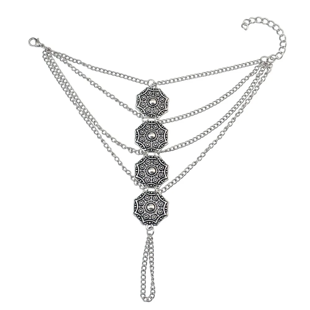 Women Fashion Bracelet Bohemian Vintage Carved Flower Finge Multilayer Tassel Gossip Pattern