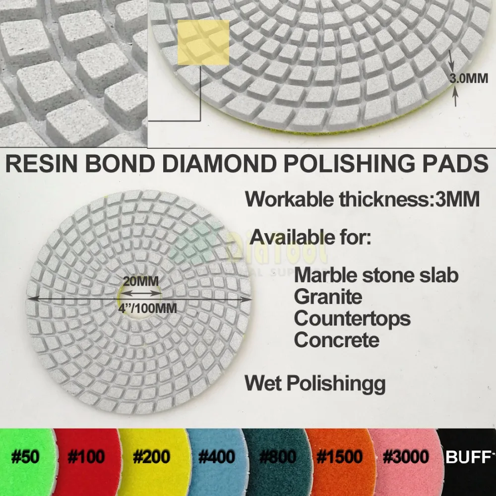DIATOOL 6 шт. 4 "#100 Diamond Гибкие Влажные полировки для каменная керамическая плитка белый Бонд без цвет увядает шлифовальные диски