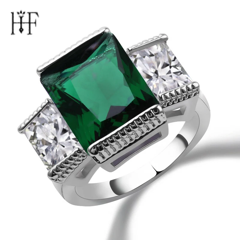 

Green Spring season Rings Silver Gold Filled Engagement Promise Rings Layering Blue CZ Wedding Jewelry Lively Rings for Women