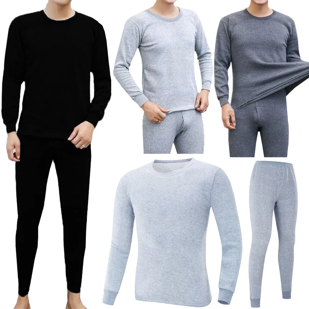 

Men's Winter Thermal Underwear Suit Comfortable High Quality Circular Collar Pure Color Warm Clothing Set
