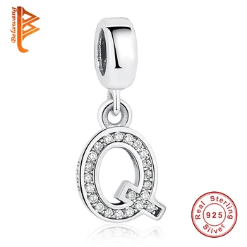 

BELAWANG Classic Letter Dangle Charm with Clear CZ Fit Pendant Bracelet&Necklace For Women Authentic 925 Sterling Silver Jewelry