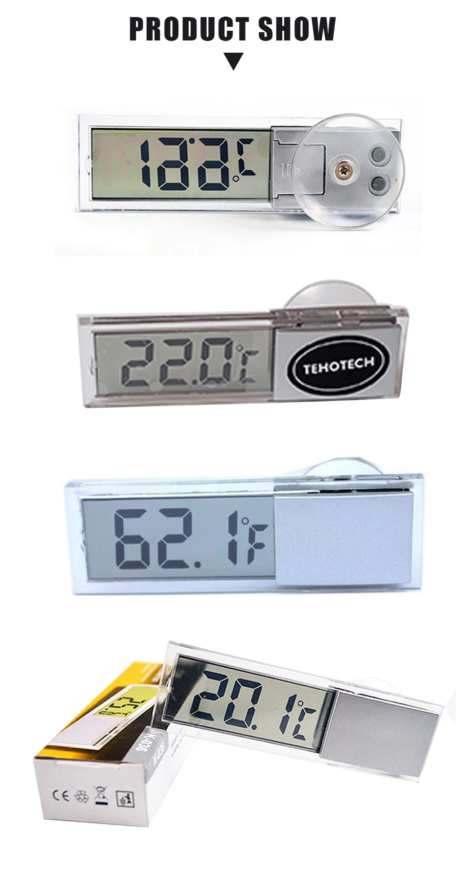 Портативный цифровой термометр с ЖК-дисплеем, работающим на транспортном средстве, по Цельсию, Фаренгейту, для помещений, авто