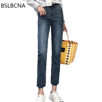 

Plus Size Straight Jeans Women Vintage High Waist Trousers Femme Slim Hongkong style 2019 Autumn Winter Casual Denim Pants A398