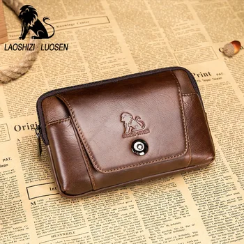 

LAOSHIZI LUOSEN men Waist Bags Phone Leather Belt Bag Waist Packs Men's Genuine Leather Waist Packs Fanny Pack Bag Belt wallet