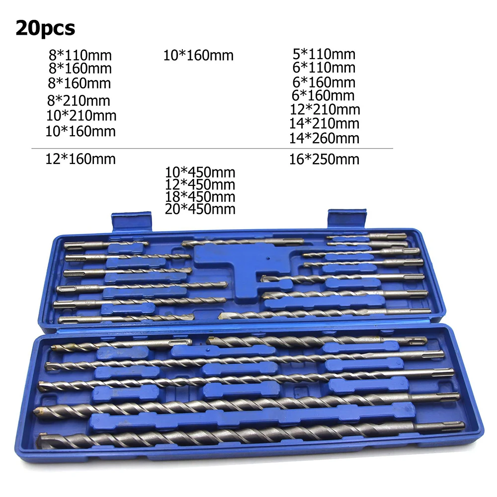 

20pcs 1 Box SDS Plus Rotary Drill Bits Electric Hammer Drill Set Concrete Masonry Hole Universal Tool Set Repair Kits