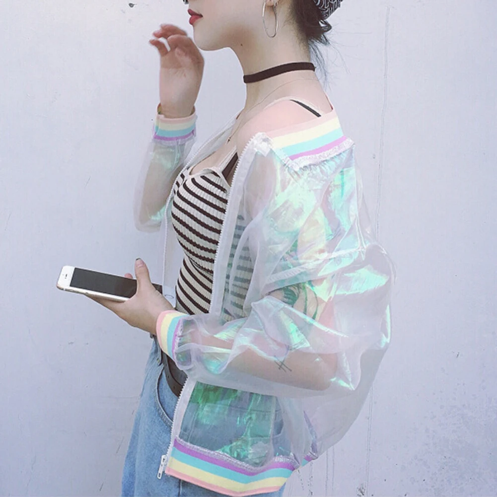 

Iridescent Transparent Jacket Holography Rainbow Sheer Tumblr Grunge 90s Fashion