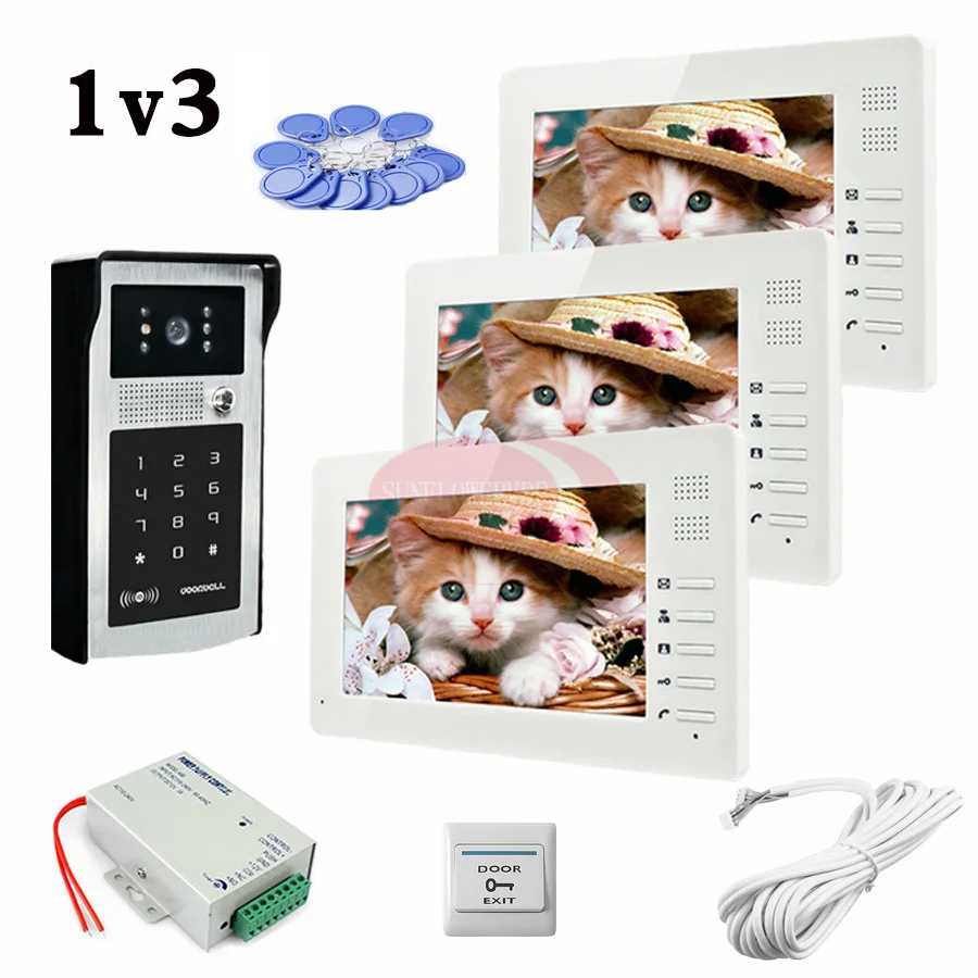 Домашняя система безопасности 1v3 7 дюймовый TFT ЖК монитор домофон с RFID