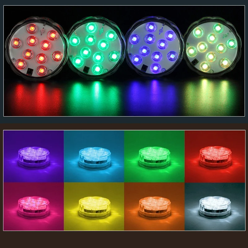 WoodPow подводный 10LED многоцветный Точечный светильник водонепроницаемый RGB светильник беспроводной пульт дистанционного управления для Аквариума Бассейн бар украшения