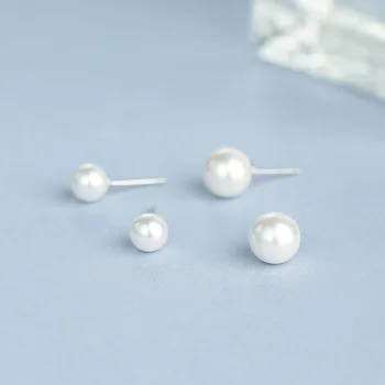 

L&P 925 Sterling Silver Elegant Round Simulated Pure Love Pearl Stud Earrings for Women Fine Jewelry