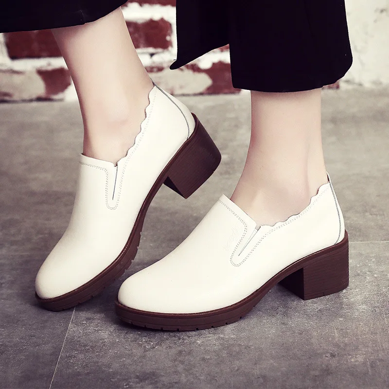 

Fashion single shoes female spring autumn leather platform casual shoes comfortable and breathable women's shoes white shoes
