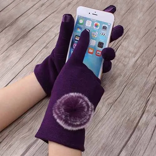 1 пара, 4 цвета, бренд, теплые элегантные меховые шерстяные перчатки для зимы, перчатки, женские перчатки, женские перчатки - Цвет: Purple