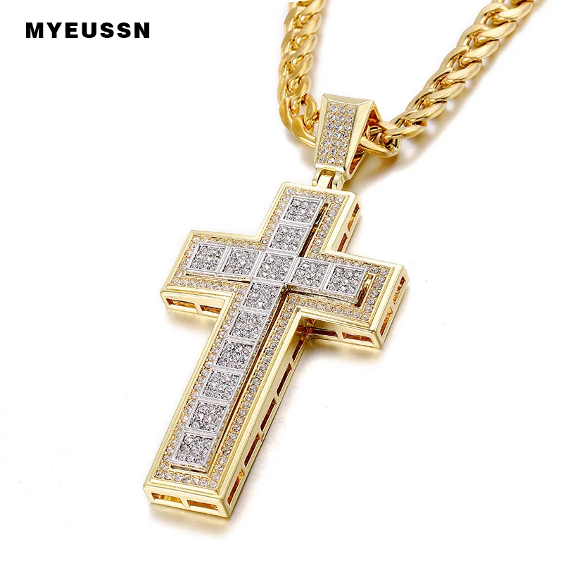 

Double Trendy Cross Pendant Iced Out Shining Crystal Black/Silver/Gold Chain Necklace Men Necklace Hip Hop Jewelry Cuba's Neckla