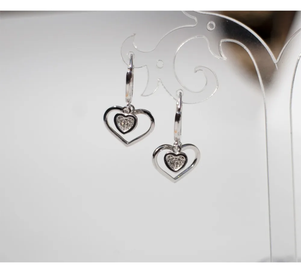 

925 sterling silver earring fashion sweet zircon double-layer heart-shaped short drop earring wild cute temperament girl ear jew