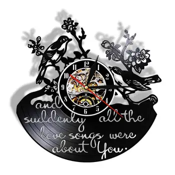 

Valentine Birds Pet Animals Vinyl Record Wall Clock All The Love Songs Were All About You Inspirational Quote Modern Clock Watch