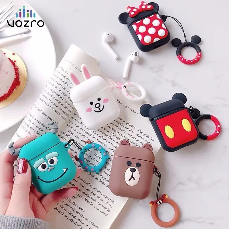 

VOZRO Cartoon Wireless Bluetooth Earphone Case For Apple Airpods Silicone Headphones Cases For Airpods 2 Protective Cover