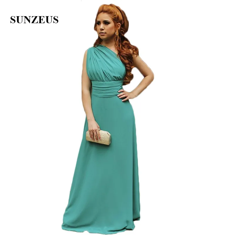 One Shoulder Chiffon Bridesmaid Dresses A Line Emerald Green Maid of Honor Dresses Long Pleats