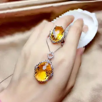 

shilovem 925 sterling silver Piezoelectric citrine Rings pendants send necklace Jewelry women trendy wedding mtz13181520822agj