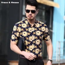 Лето Новое поступление Мода Повседневная Бутик футболки с коротким рукавом Европейский стиль личности печать высокого качества мужские рубашки M-XXXL