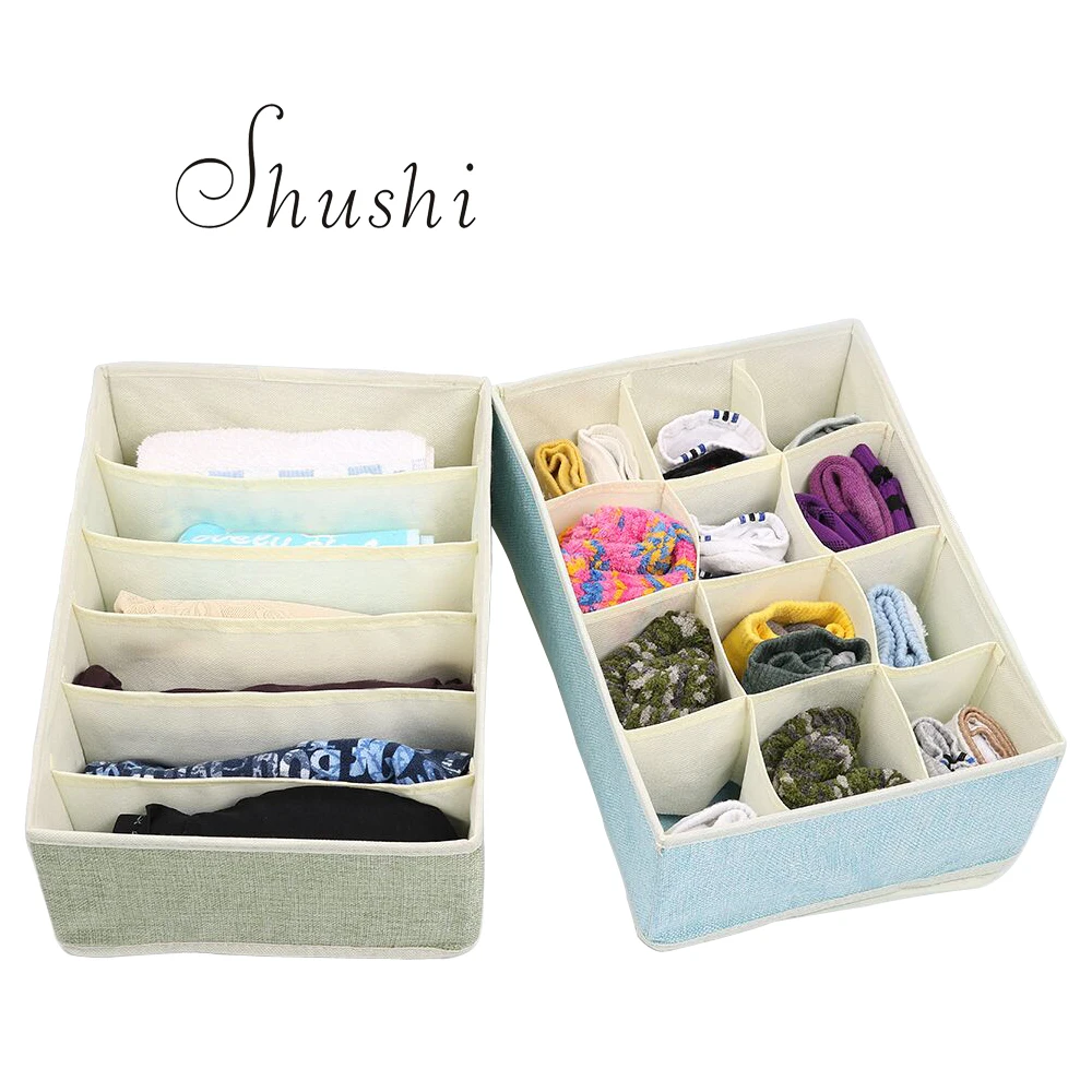 Shushi new Linen type socks underwear Storage Box Folding Closet Pattern For Bra Underwear Necktie Sock Clothing Organizer | Дом и сад