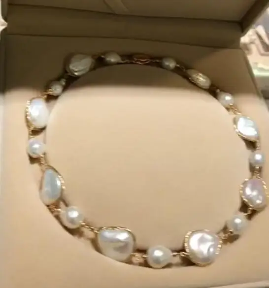 

free shipping >>>>noble jewelry Handmade natural White baroque Japan kasumi pearl necklace 9K Gold